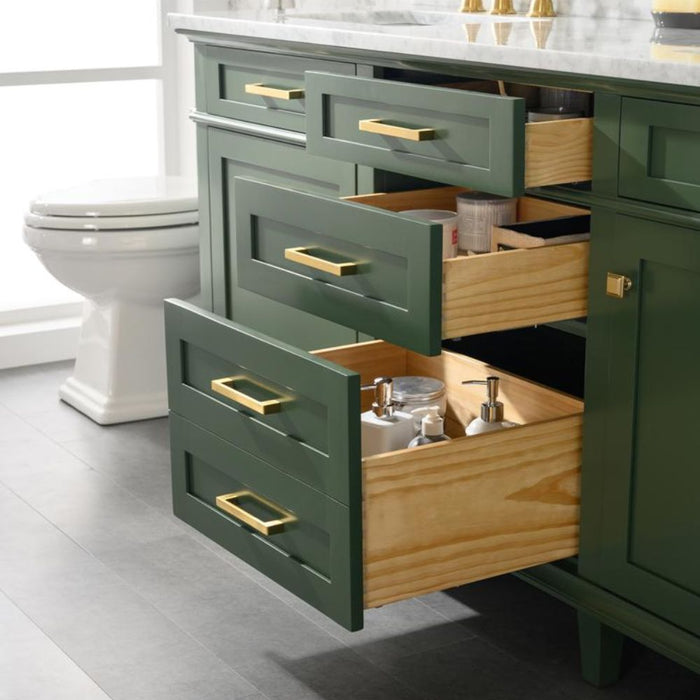 Joelle 72" Vogue Green Double Bathroom Vanity – Carrara White Top, Modern Look