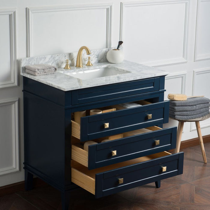 Strix 36" Birch Wood Bathroom Vanity Modern Carrara Marble Top Dovetail Drawers