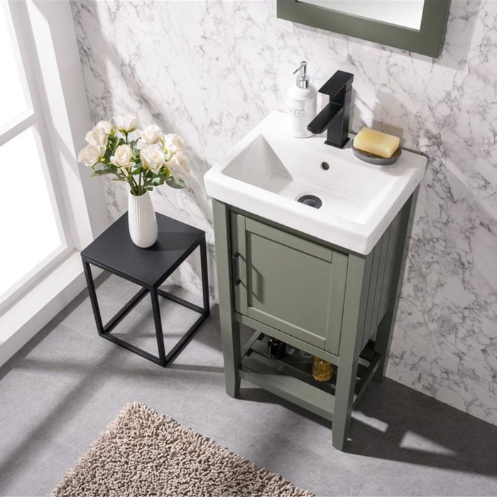 Aster 18" Pewter Green Ceramic Bathroom Vanity - Single Sink with White Top