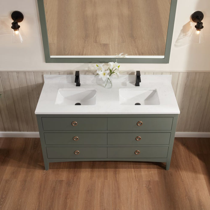 Winton 60" Pewter Green Bathroom Vanity Cabinet – Solid Wood with 1" Artificial Stone Top & Dovetail Drawers
