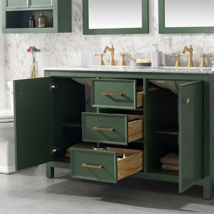 Monte 54" Green Wood Double Vanity Cabinet - With White Carrara Marble Top