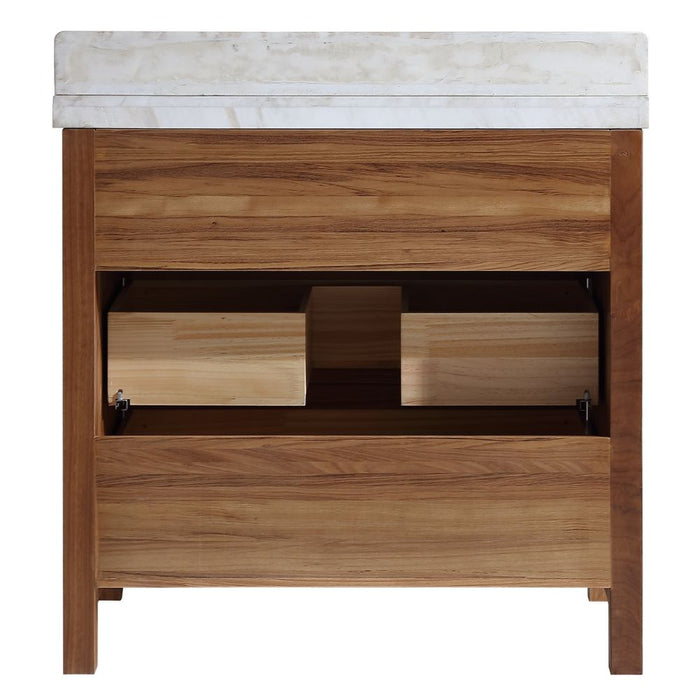 36" White Natural Marble Bathroom Vanity - Contemporary Wood Frame with Ceramic Sink