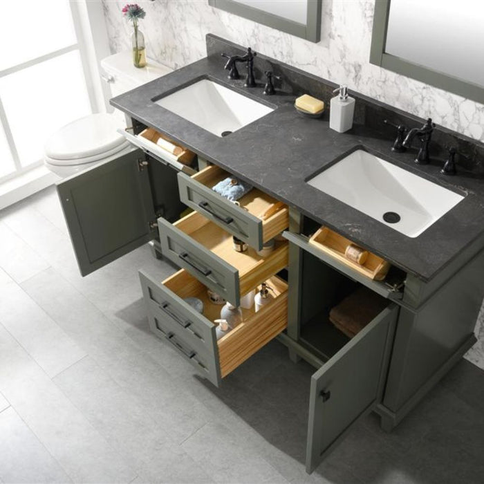 Sylvia Pewter 60" Bathroom Vanity – Green Finish, Double Sink, Stone Top