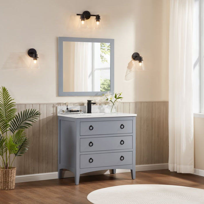 Vallis 36" Cadet Finish Solid Wood Bathroom Vanity with Artificial Stone Top - Classic Collection Single Sink