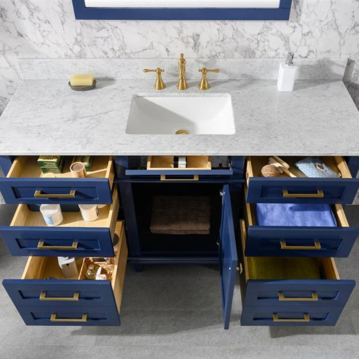 Elizabeth 60" Blue Bathroom Vanity – Carrara Top, Single Sink