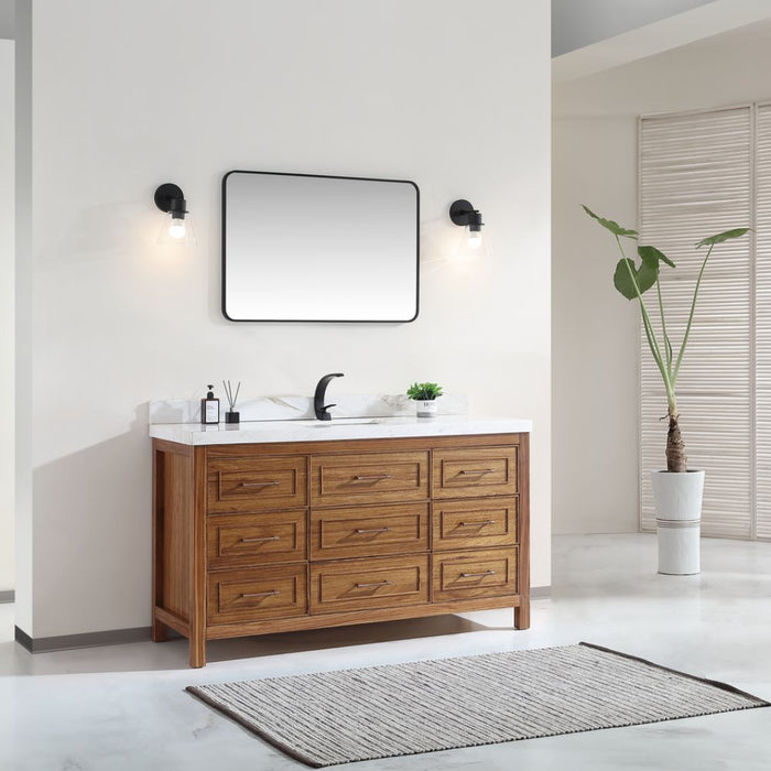 60" Ebony Single Sink Vanity – Modern Freestanding with 2" White Marble Countertop & Ceramic Basin