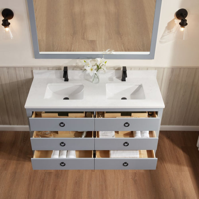 Jamie 60" Blue Solid Wood Bathroom Vanity – Contemporary Design with Stone Countertop