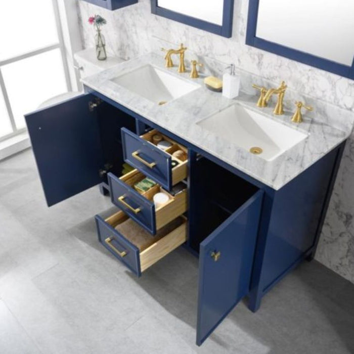 Gardner 54" Modern Double Sink Bathroom Vanity Pewter Green Finish Blue Stone Top with Storage Cabinet and Drawers