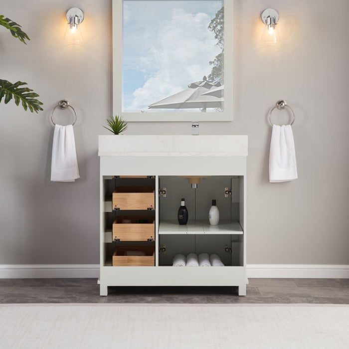 Selby 36" Silver Strand Bathroom Vanity - Solid Wood with Artificial Stone Top & Soft Close Drawers