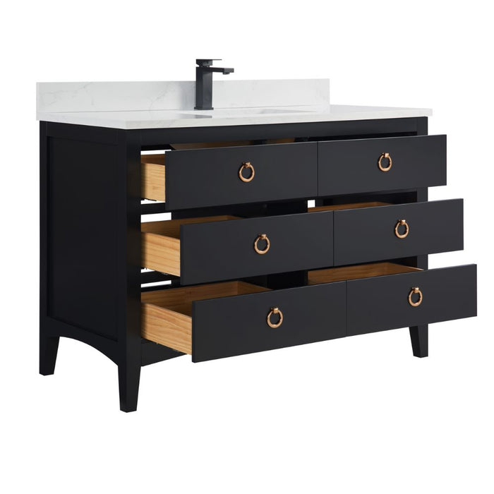 Ginaro 48" Black Solid Wood Sink Vanity – Modern Bathroom Cabinet with Stone Top