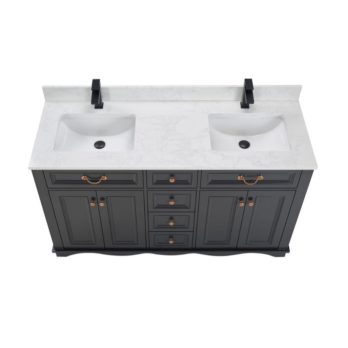 Elmdon Dreamy White 60" Solid Wood Single Vanity with Artificial Stone Top & Soft-Close Drawers