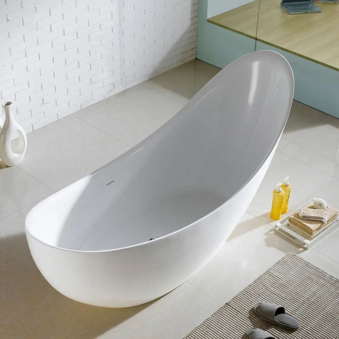 Cilombo 81" White Contemporary Free Standing Bathtub – Ergonomic Acrylic Design with Thermal Retention
