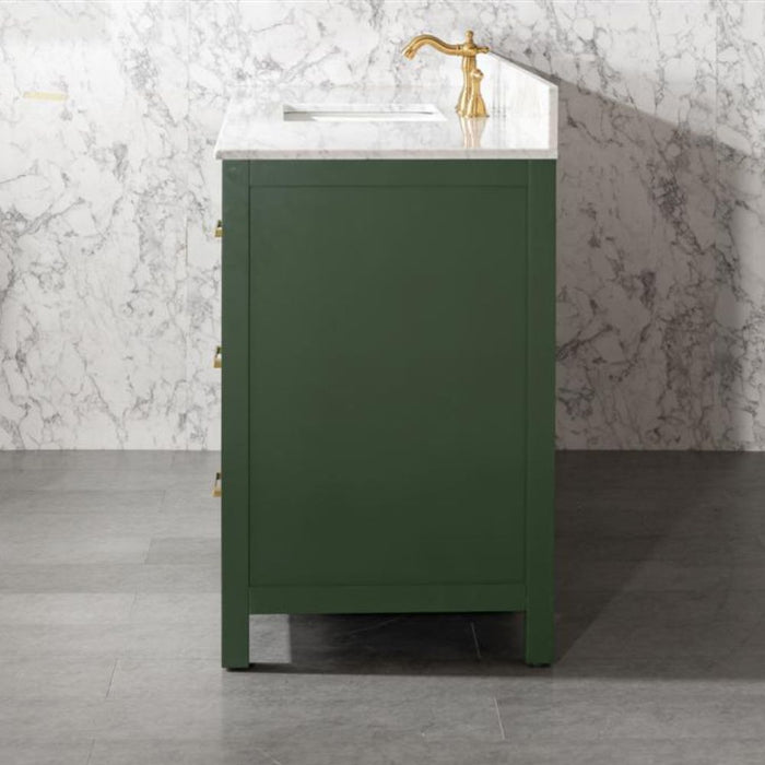 Laurana 60" Green Single Sink Bathroom Vanity Cabinet Carrara Marble Top 6 Drawers