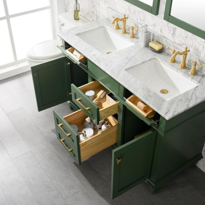 Annabelle 54" Green Wood Double Sink Vanity – Carrara Top, Soft Close Drawers
