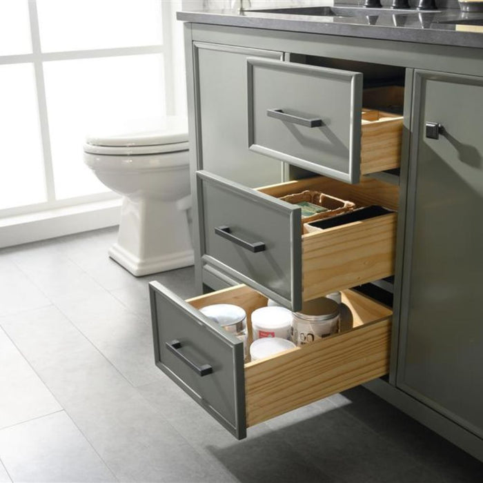 Mars 54" Modern Double Sink Bathroom Vanity Pewter Green Finish Blue Stone Top with Storage Cabinet and Drawers