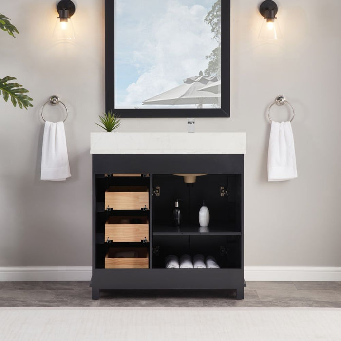 Ariel 36" Tricorn Black Traditional Bathroom Vanity Solid Wood with Artificial Stone Countertop & Undermount Sink