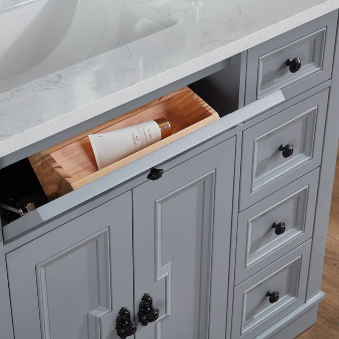 Lahiri 36" Cadet Finish Wood Bathroom Vanity - Single Sink with 4 Soft-Close Drawers & Stone Top