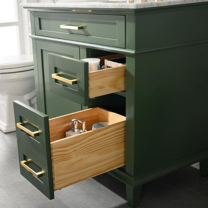 Caribou 36" Green Carrara Marble Bathroom Vanity Cabinet with Ceramic Sink & Storage