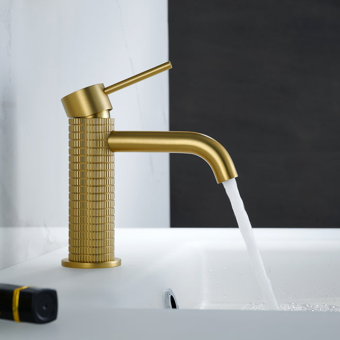 Single Handle Bathroom Anthem Faucet – Compact Brushed Gold Basin Tap with Elegant Design