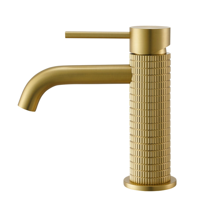 Single Handle Bathroom Anthem Faucet – Compact Brushed Gold Basin Tap with Elegant Design