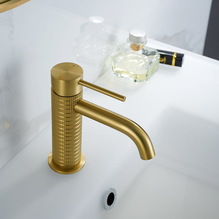 Single Handle Bathroom Anthem Faucet – Compact Brushed Gold Basin Tap with Elegant Design