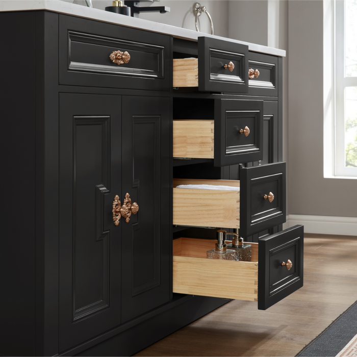 Louvain 60" Tricorn Black Freestanding Bathroom Vanity with Stone Countertop and Soft-Close Drawers