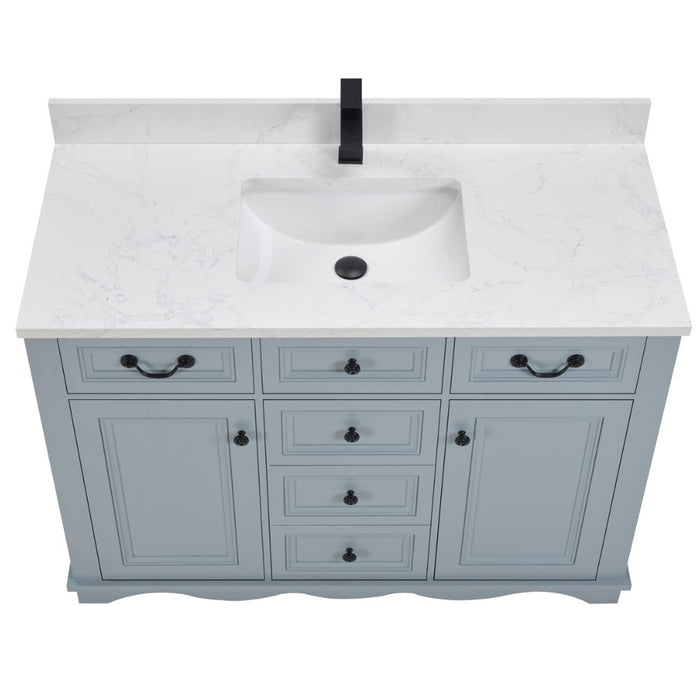 Tamblin 48" Cadet Solid Wood Single Sink Vanity with Artificial Stone Countertop - Modern Bathroom Storage