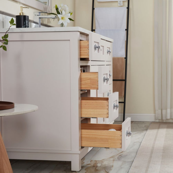 Fernanda 48" Solid Wood Bathroom Vanity in Dreamy White with 1" Artificial Stone Top & Soft Close Storage