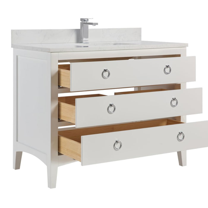 Toulan 42" White Solid Wood Bathroom Vanity – Single Sink with Pre-Drilled Top