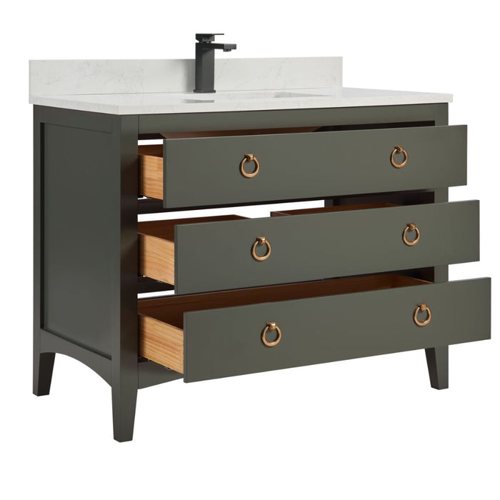 Lavin 42" Single Sink Vanity in Pewter Green – Freestanding Wood Cabinet with Stone Top