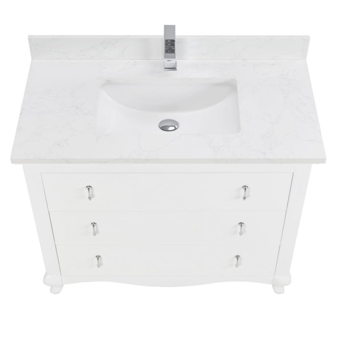 Warwick 42" White Bathroom Vanity - Solid Wood Construction with 1" Artificial Stone Top & 3 Dovetail Drawers