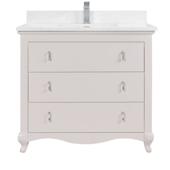 Baretta 36" Dreamy Solid Wood Bathroom Vanity in White – Contemporary Style with Stone Countertop