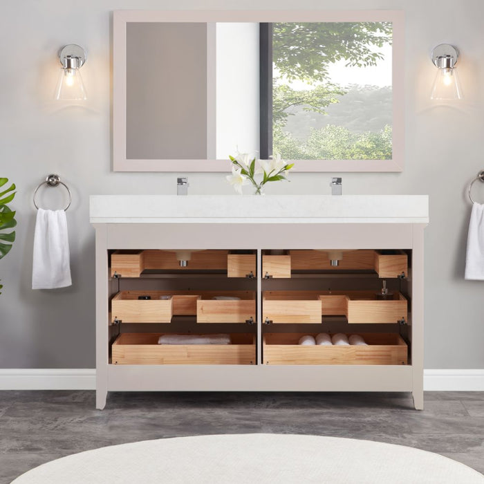Claudia 60" Dreamy White Collection Single Sink Solid Wood Bathroom Vanity with 1" Artificial Stone Top & Soft Close Hardware