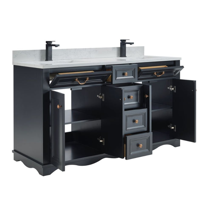 Elmdon Dreamy White 60" Solid Wood Single Vanity with Artificial Stone Top & Soft-Close Drawers