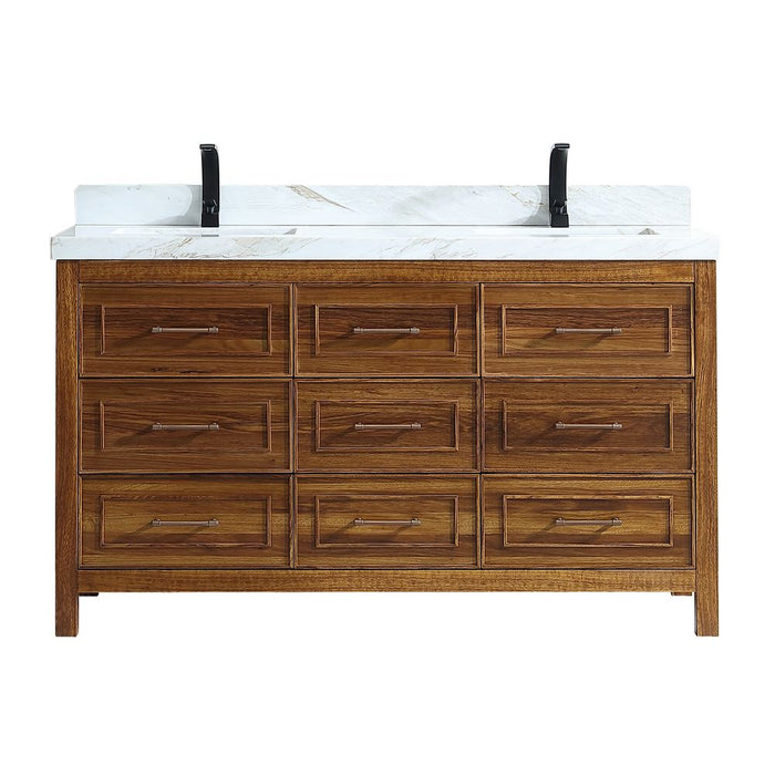 Marya Ebony Wood 60" Double Sink Bathroom Vanity – Modern Style with White Marble Top and Soft-Close Storage