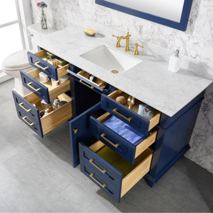 Elizabeth 60" Blue Bathroom Vanity – Carrara Top, Single Sink