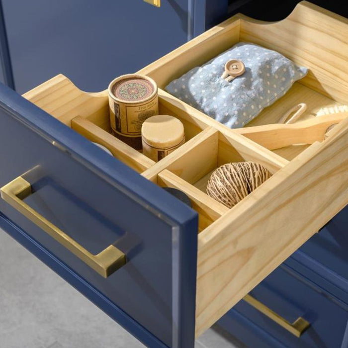 Estra 36" Blue Wood Vanity Cabinet with White Carrara Marble Top and Ceramic Sink - Modern 3-Drawer Design