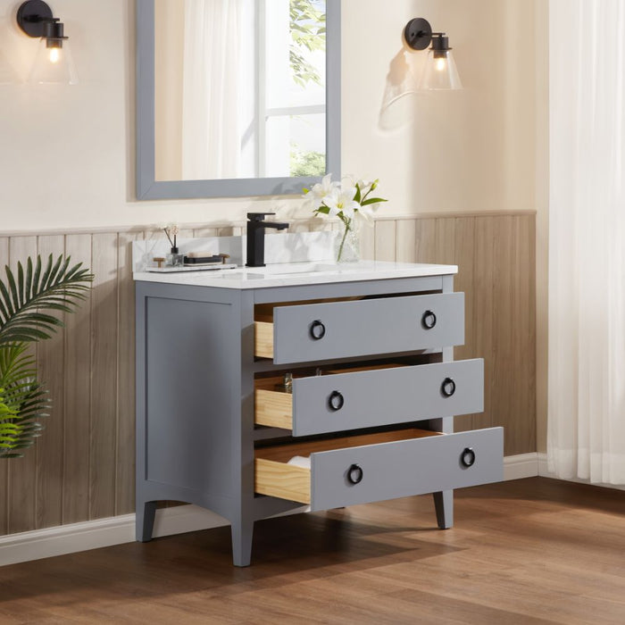 Vallis 36" Cadet Finish Solid Wood Bathroom Vanity with Artificial Stone Top - Classic Collection Single Sink