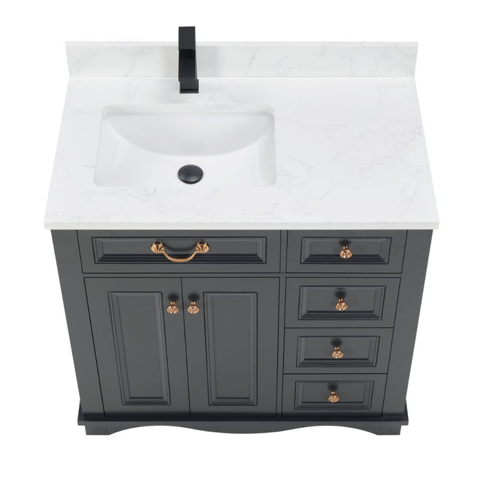 Ariel 36" Tricorn Black Traditional Bathroom Vanity Solid Wood with Artificial Stone Countertop & Undermount Sink