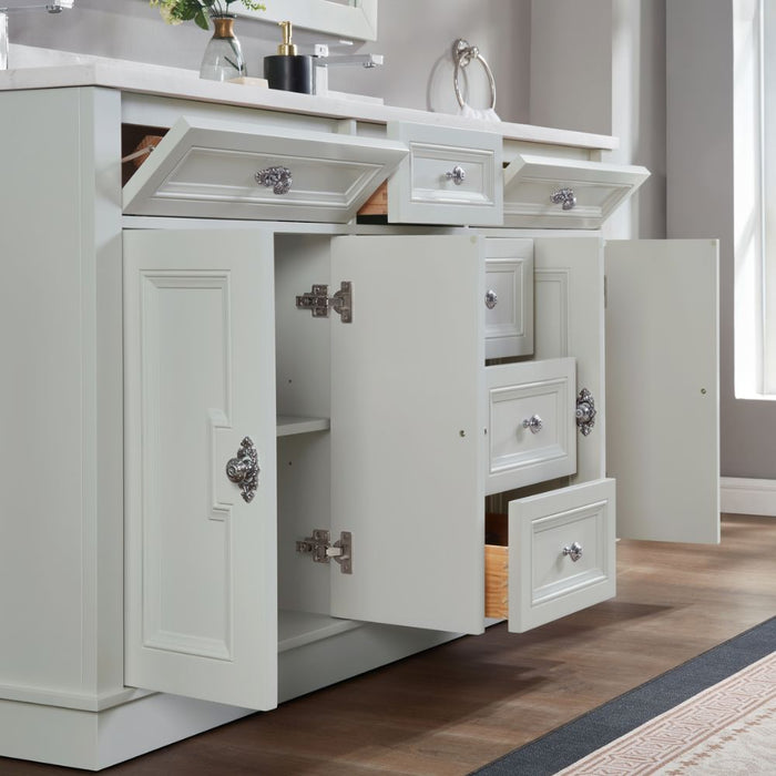 Rosine 60" Single Sink Bathroom Vanity Solid Wood Silver Strand with Artificial Stone Top & Soft Close Drawers