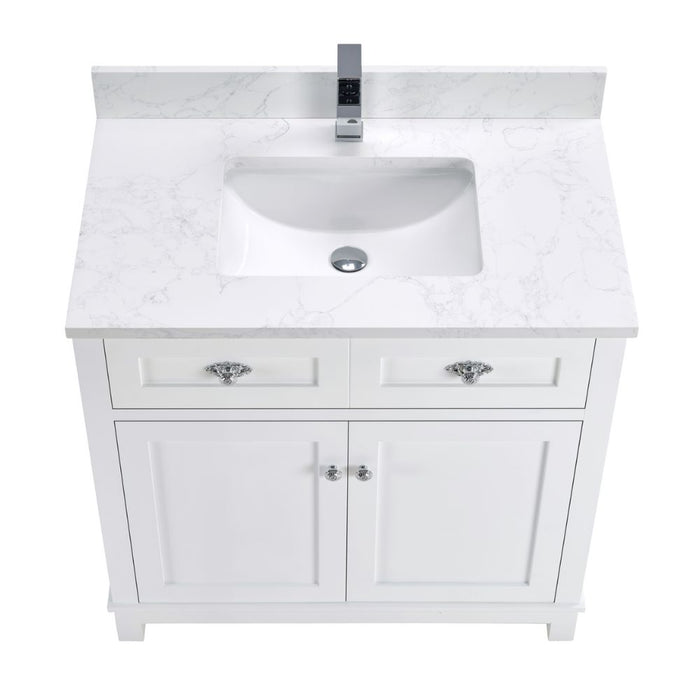 Broxburn 36" White Solid Wood Bathroom Vanity with Artificial Stone Top - FusionBath Classic Collection Single Sink Freestanding
