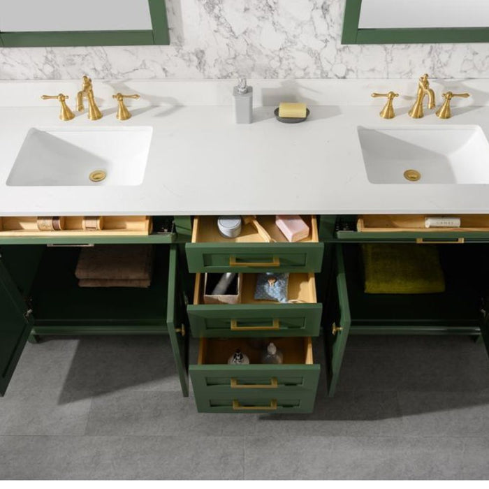 Nouria 80" Vogue Green Double Single Sink Vanity Cabinet With Carrara White Quartz