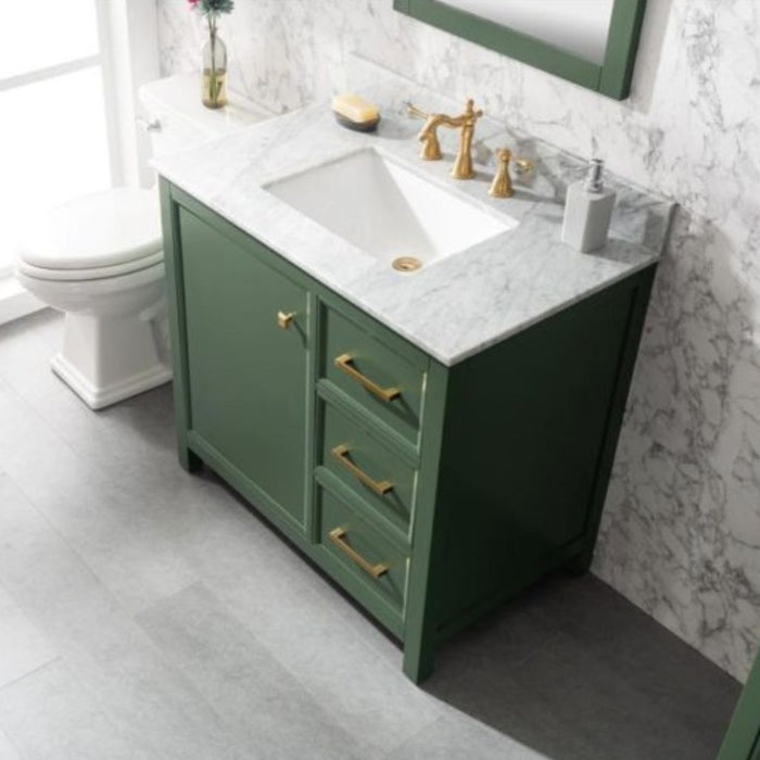 36" Luminescence Green Finish Bathroom Vanity - Carrara Marble Countertop with Ceramic Sink & Soft-Close Drawers