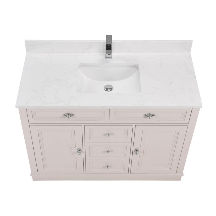48" White Solid Wood Single Sink Vanity Viveka with Undermount Basin & Soft-Close Drawers