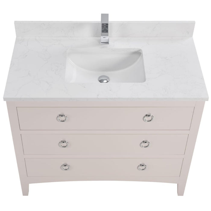 Spuma 42" Freestanding Sink Vanity in White – Solid Wood Base & Artificial Stone Countertop