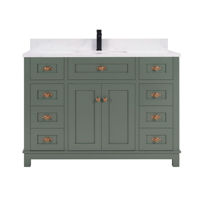 Nikko 48" Pewter Green Solid Wood Sink Vanity with Artificial Stone Countertop