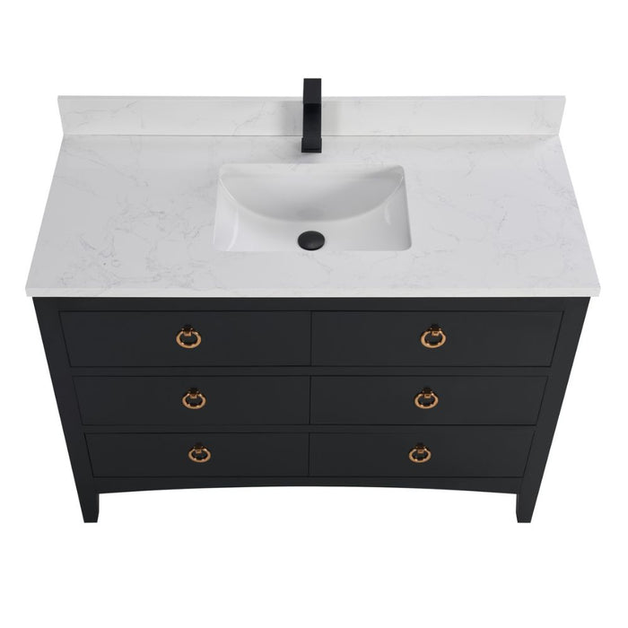 Ginaro 48" Black Solid Wood Sink Vanity – Modern Bathroom Cabinet with Stone Top