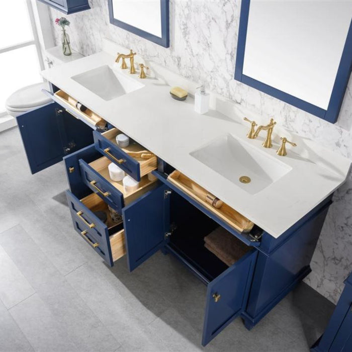 Packer 80" Blue Bathroom Vanity – Quartz Top, Storage Drawers & Doors