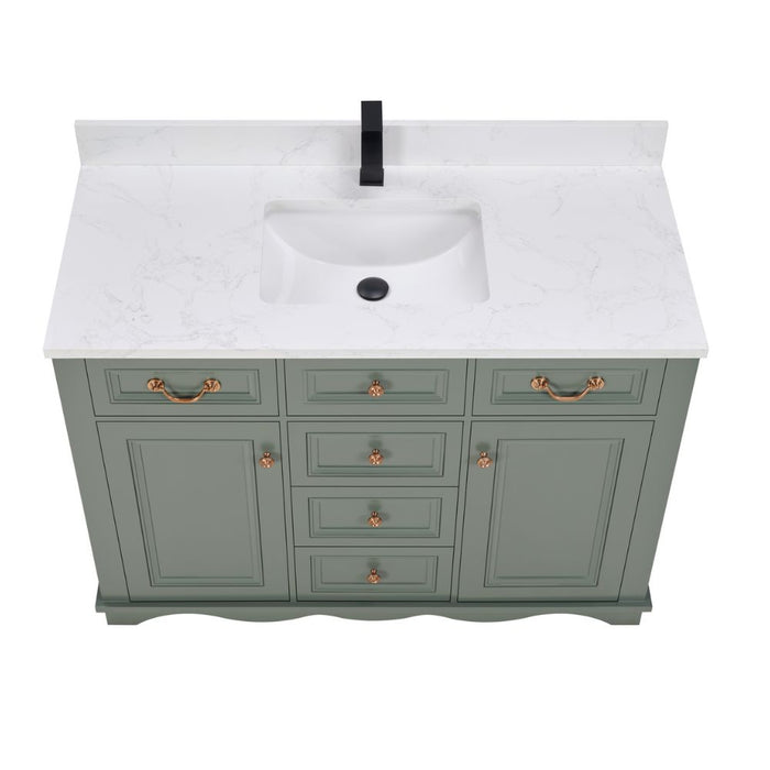 Vivaldi 48" Vivaldi Pewter Green Bathroom Vanity - Solid Wood Construction with 1" Artificial Stone Top & Soft Close Drawers