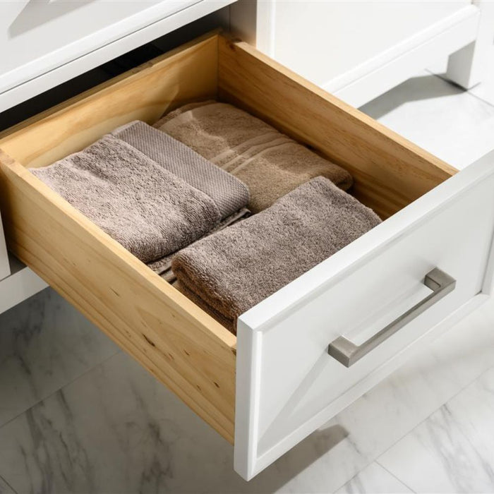 Barnstorm 54" White Modern Double Sink Bathroom Vanity with Carrara Marble Top & Storage Drawers